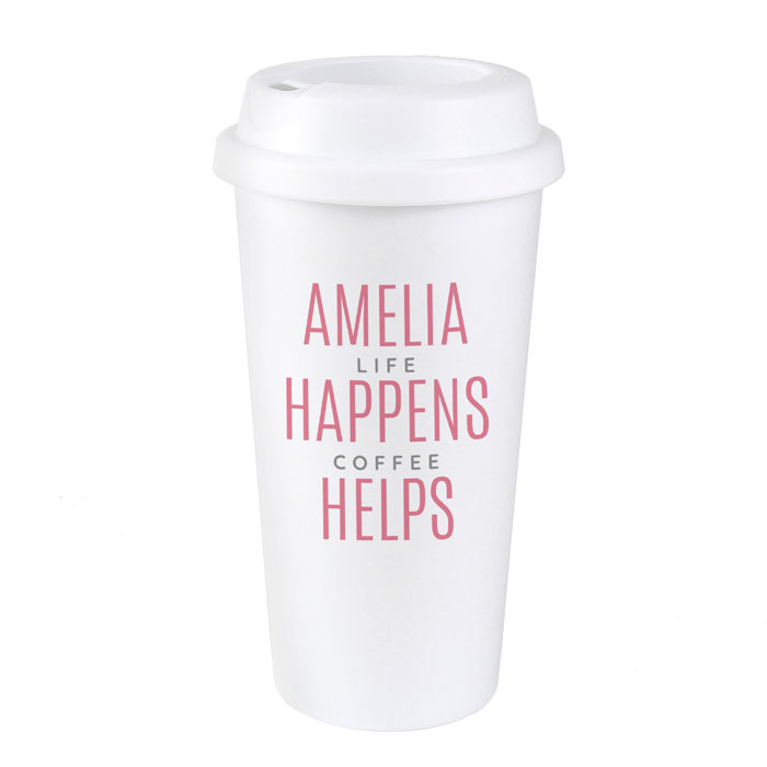 Personalised Pink Text Slogan Insulated Travel Mug