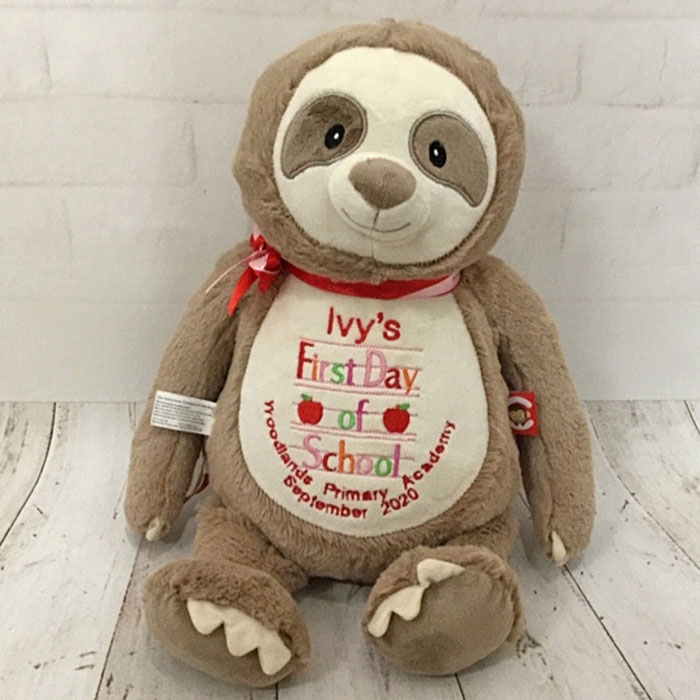 Personalised Embroidered Cubbies Clingy Sloth Teddy