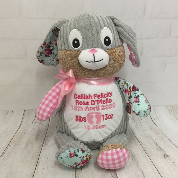 Personalised Cubbies Harlequin Pink Bunny Soft Toy