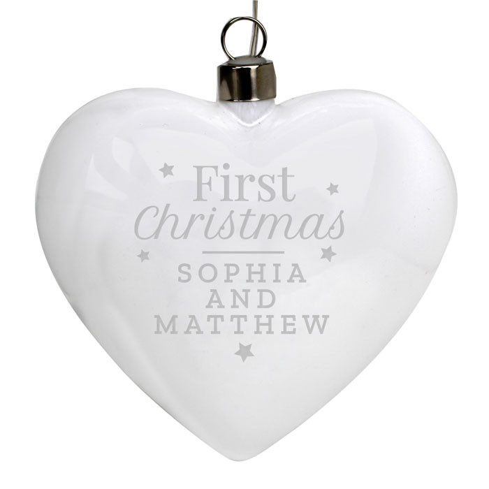 Personalised First Christmas LED Hanging Glass Heart