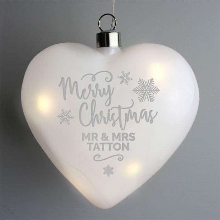 Personalised Merry Christmas LED Hanging Glass Heart