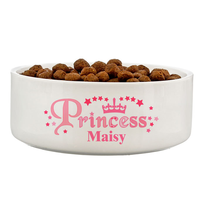 Personalised Princess 14cm Medium White Pet Bowl