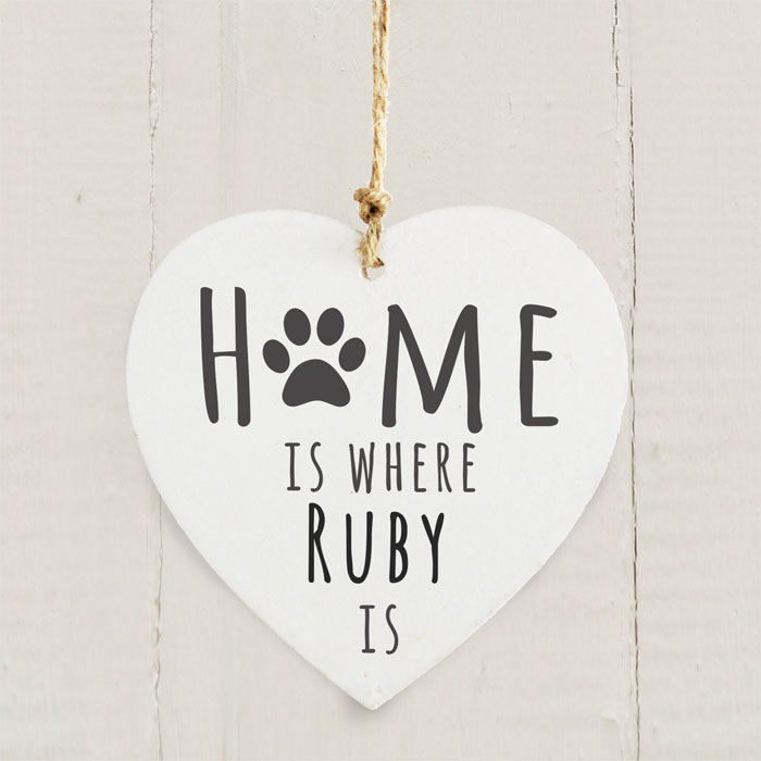 Personalised Home is Where Pet Wooden Heart Decoration