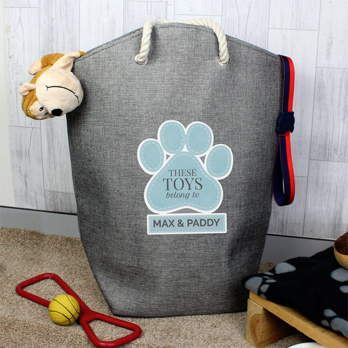 Personalised Blue Paw Print Dog Toy Storage Bag