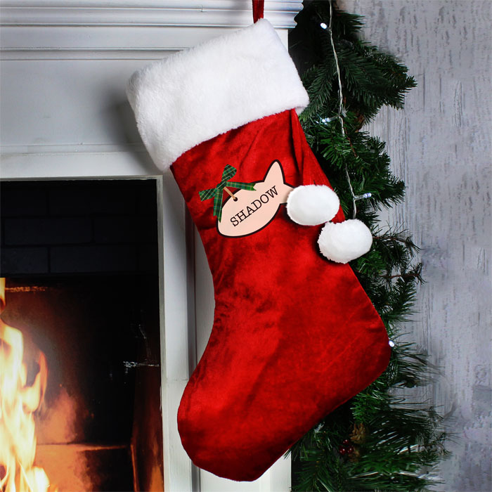 Personalised Cat Treats Luxury Red Christmas Stocking