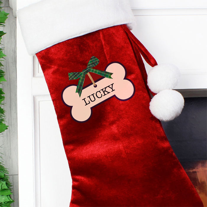 Personalised Dog Treats Luxury Red Christmas Stocking