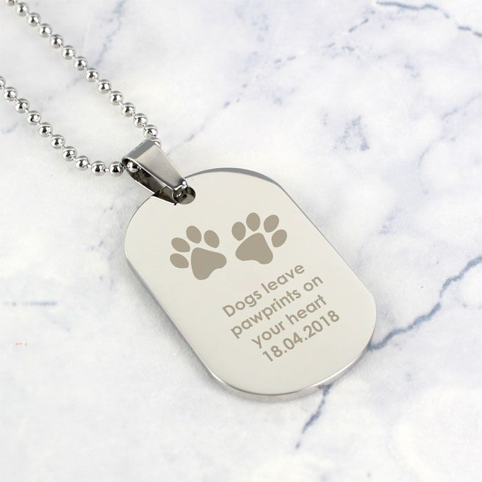 Personalised Pawprints Stainless Steel Dog Tag Necklace