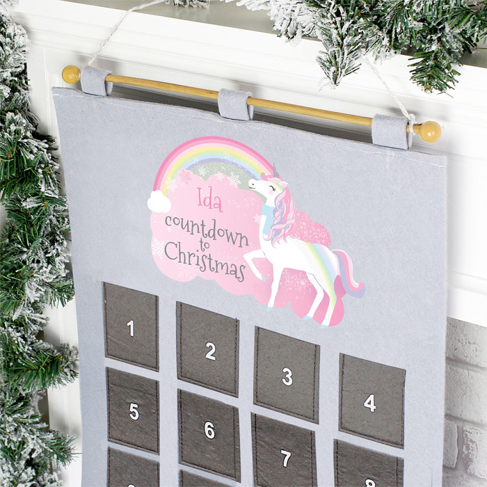 Girls Personalised Silver Christmas Unicorn Advent Calendar