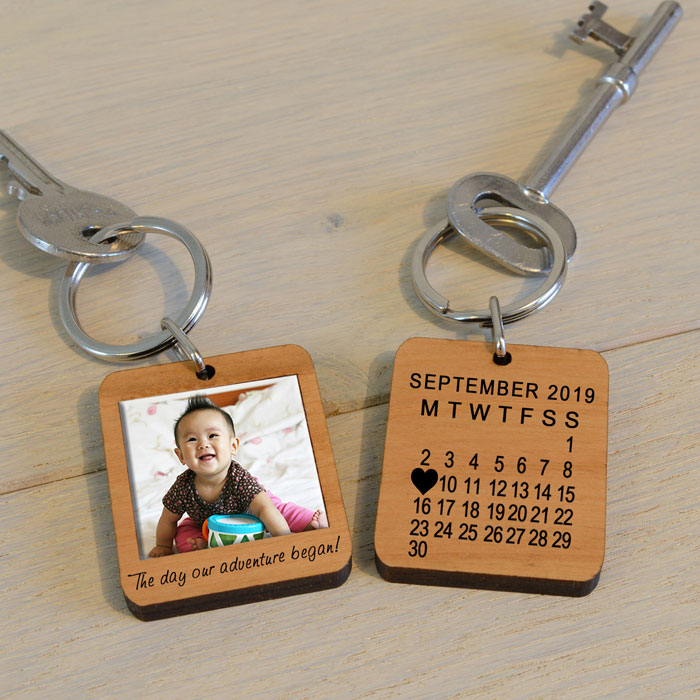 Wooden Photo Key Ring The Day Our Adventure Began