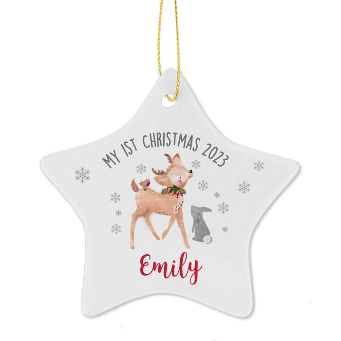 Personalised 1st Christmas Festive Fawn Ceramic Star