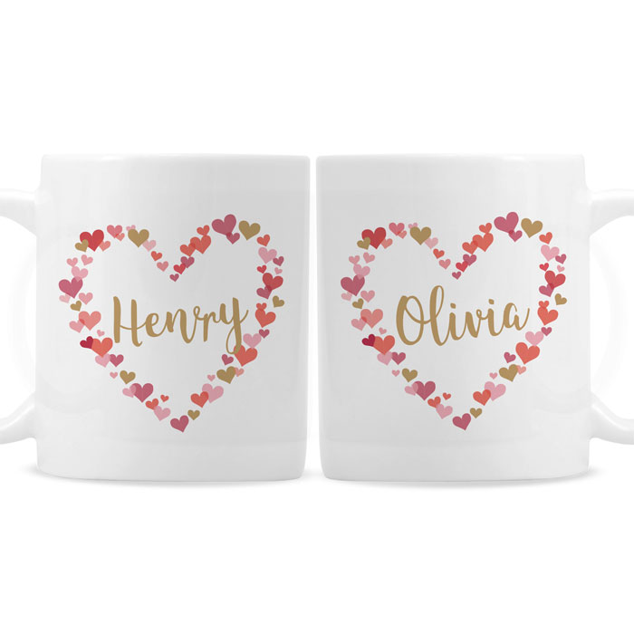 Personalised Confetti Hearts Wedding Mug Set