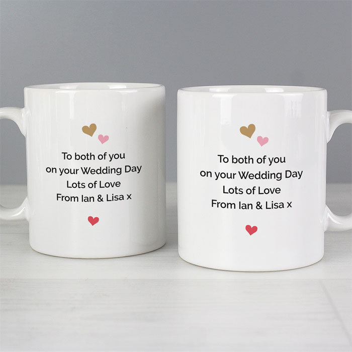 Personalised Confetti Hearts Wedding Mug Set