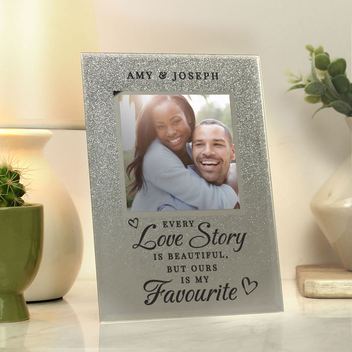 Personalised Every Love Story 4x4 Glitter Glass Photo Frame