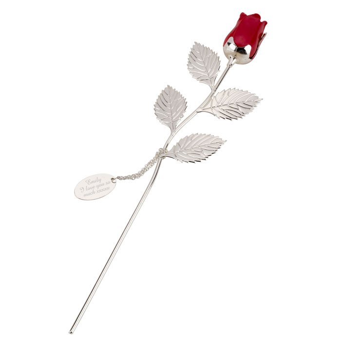 Personalised Engraved Silver Plated Red Rose