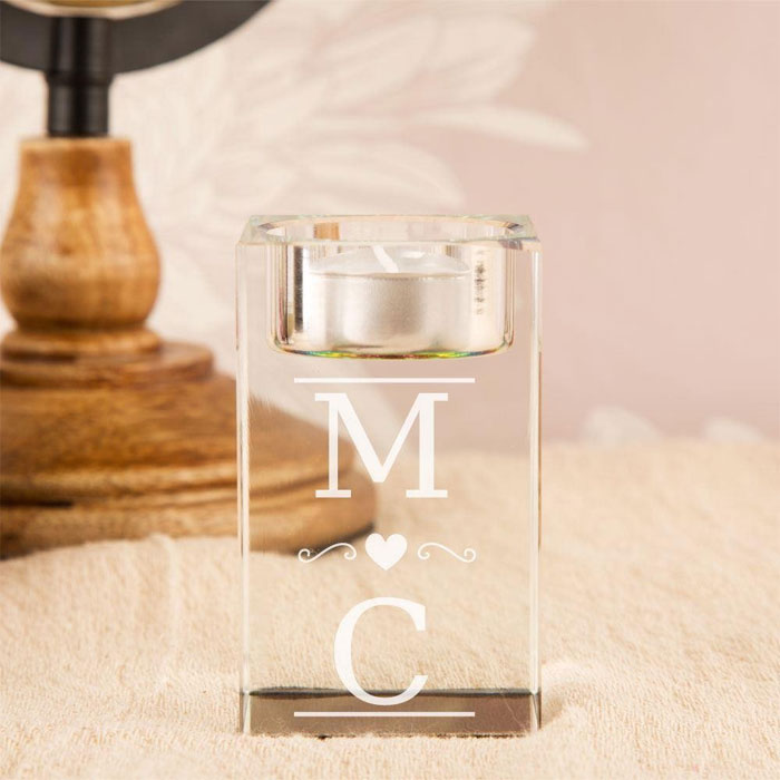 Personalised Couples Initials Glass Tealight Holder
