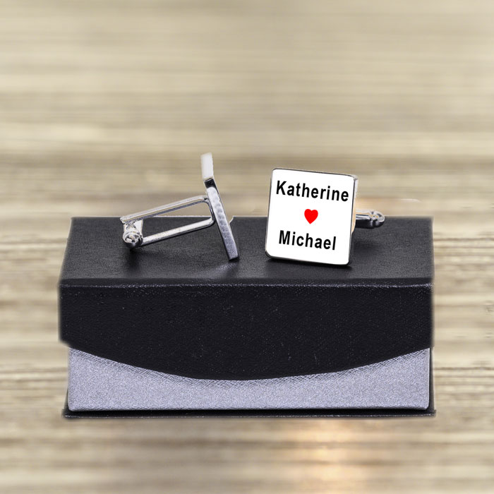 Personalised Date & Names Red Heart Cufflinks