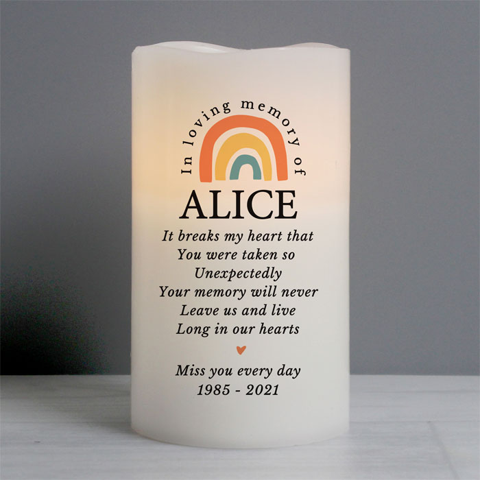 Personalised In Loving Memory Rainbow LED Candle