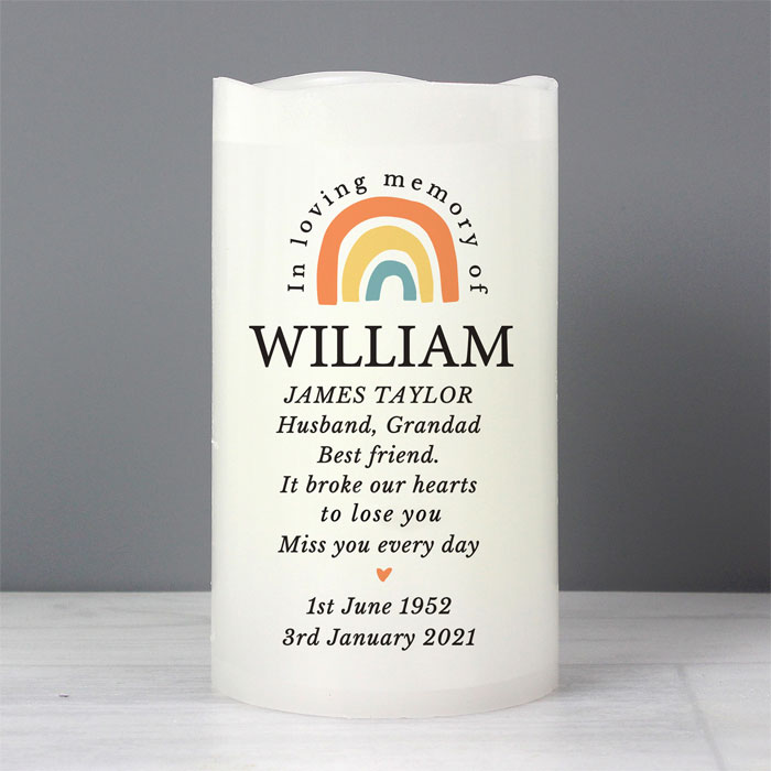 Personalised In Loving Memory Rainbow LED Candle