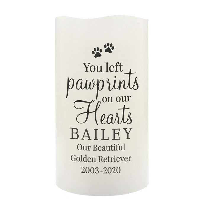 Personalised Pawprints On Our Hearts LED Pet Memorial Candle