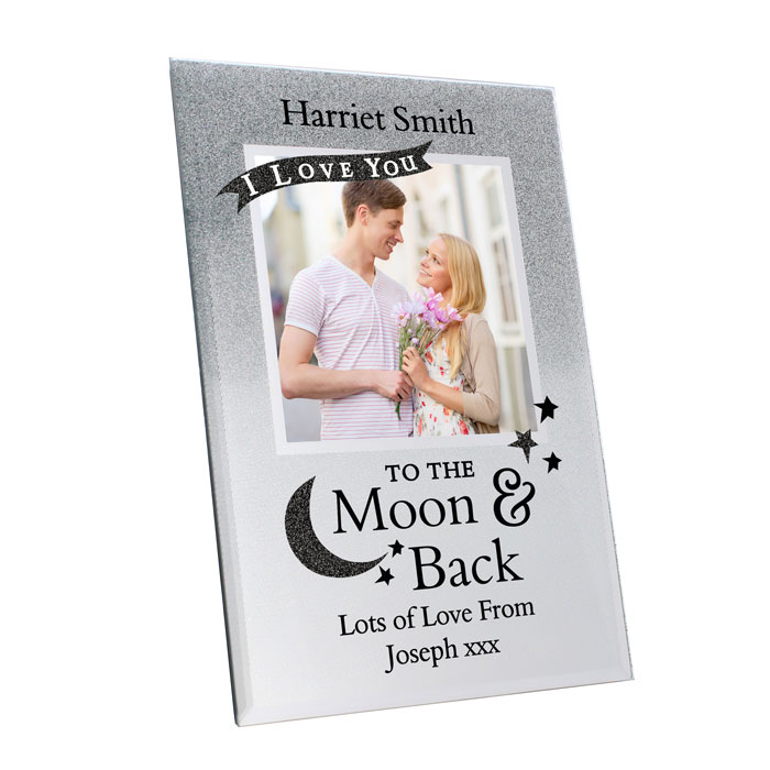Personalised Moon and Back 4x4 Glitter Glass Photo Frame