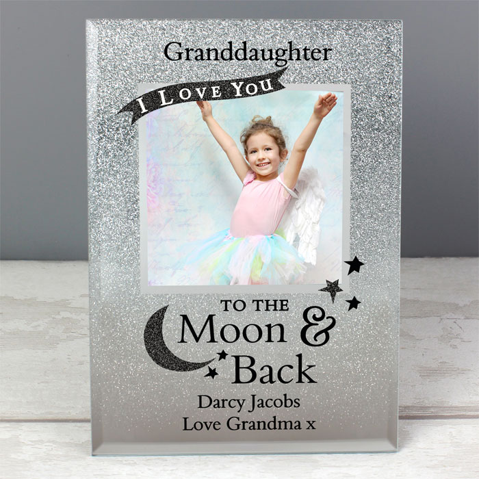 Personalised Moon and Back 4x4 Glitter Glass Photo Frame