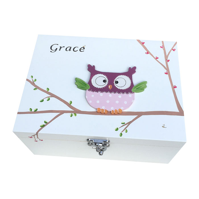 Owl Personalised Wooden Keepsake Box