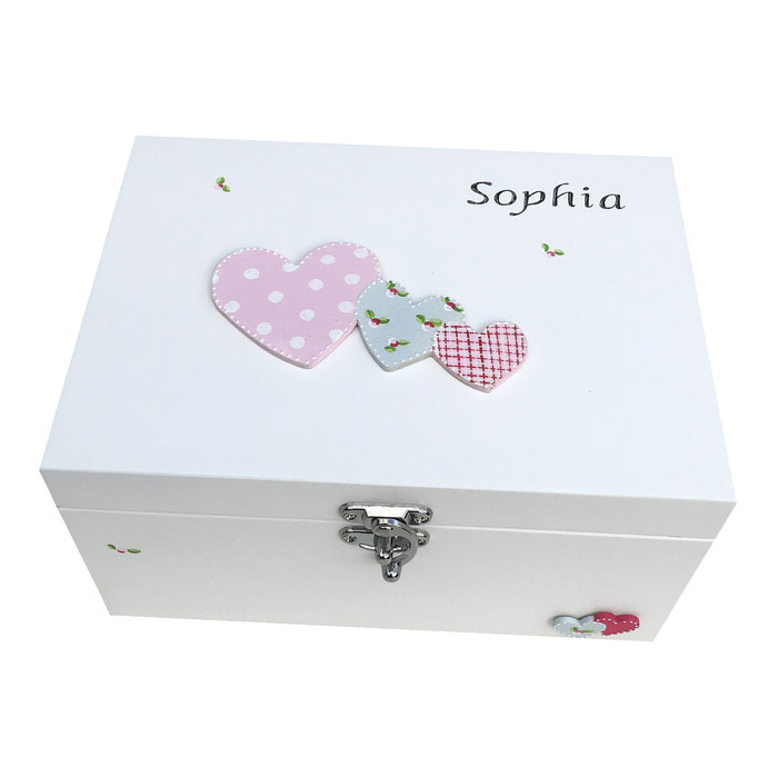 Hearts Personalised Wooden Keepsake Box