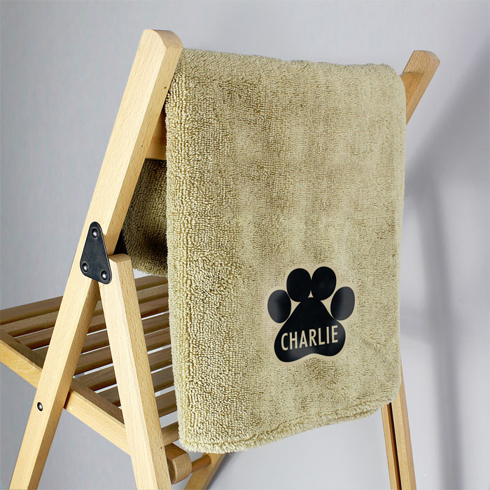 Personalised Paw Print Brown Microfibre Pet Towel