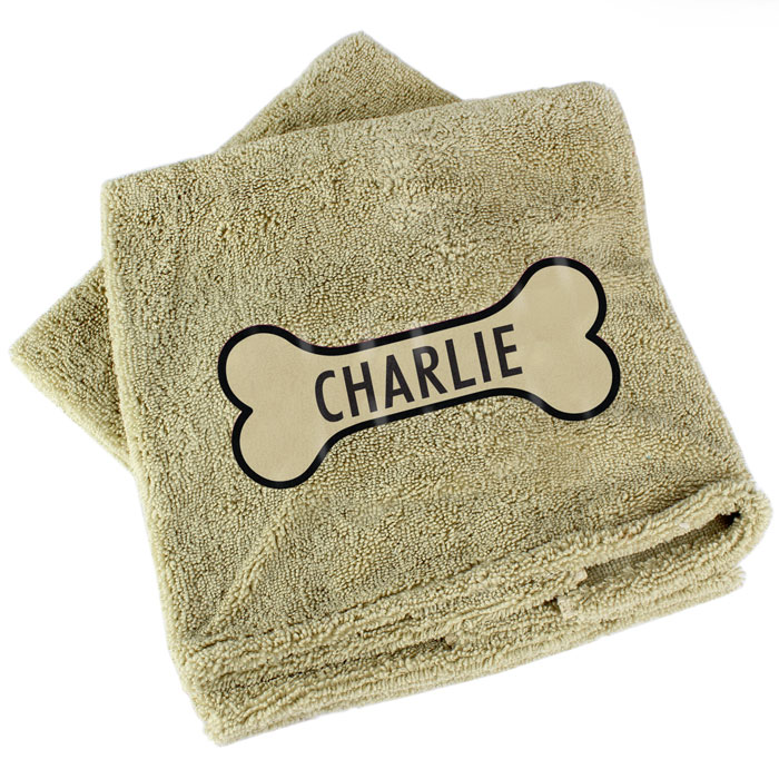 Personalised Bone Print Brown Microfibre Pet Towel