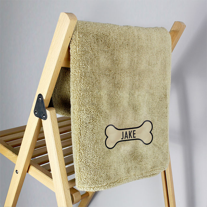 Personalised Bone Print Brown Microfibre Pet Towel
