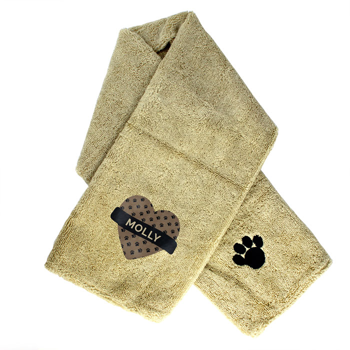 Personalised Heart Print Brown Microfibre Pet Towel