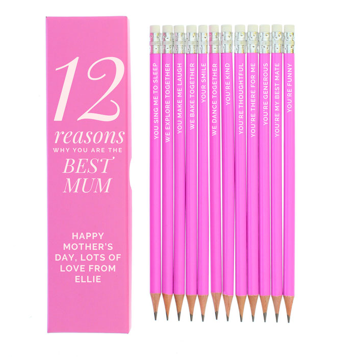 Personalised Pink 12 Reasons Box & 12 Pink HB Pencils