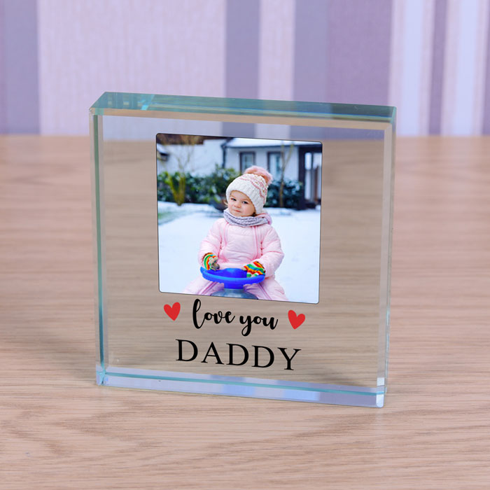 Personalised Glass Photo Token Love You Hearts