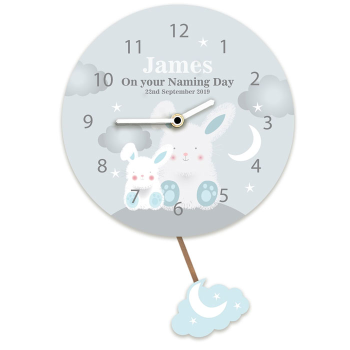 Baby Boys Personalised Silent Tick Bunnies Clock