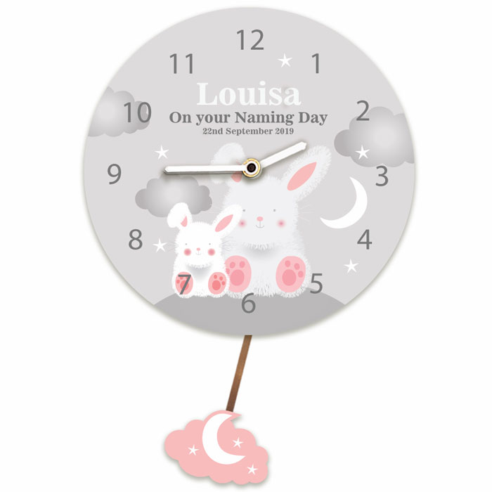 Baby Girls Personalised Silent Tick Bunnies Clock