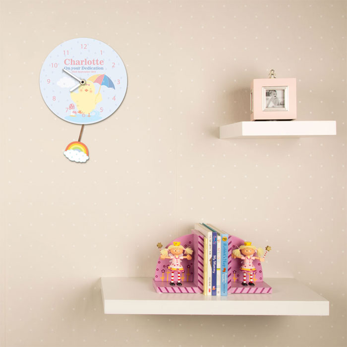 Baby Girls Personalised Silent Tick Chick Clock