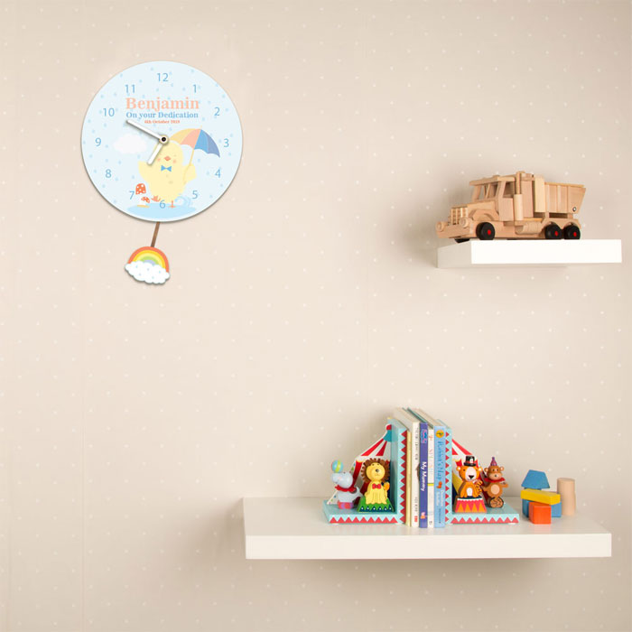 Baby Boys Personalised Silent Tick Chick Clock