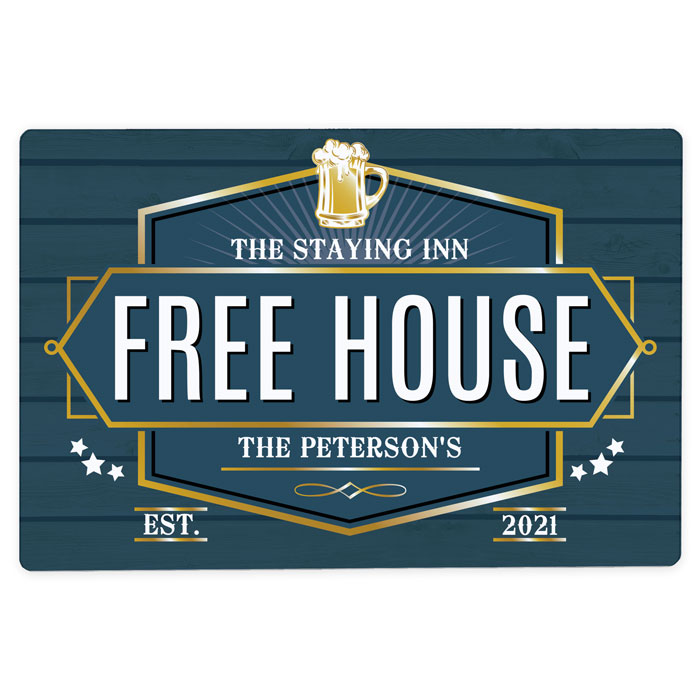Personalised Free House Blue Metal Sign