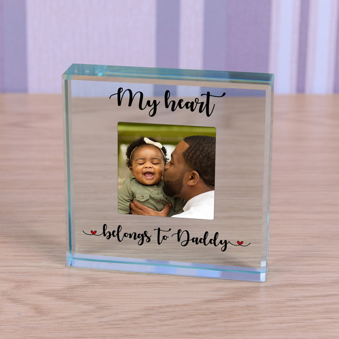 Glass Photo Token Heart Belongs To Daddy