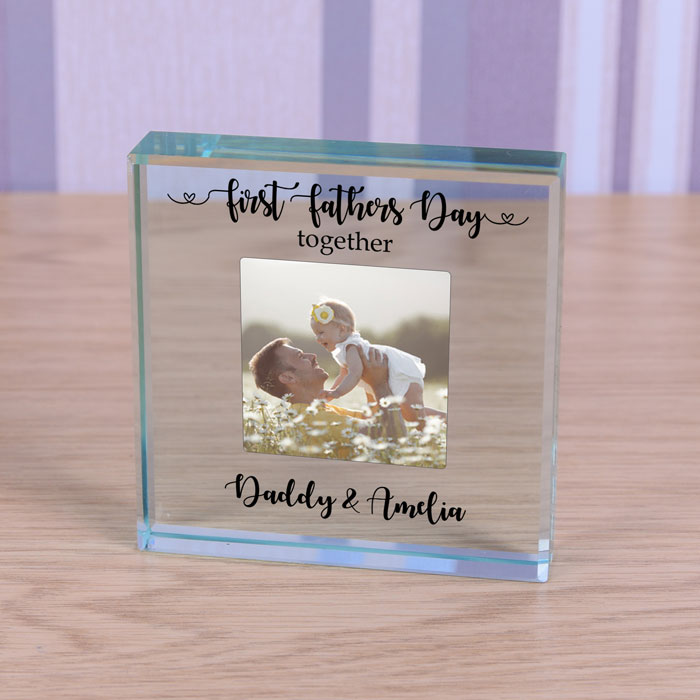 Personalised Glass Photo Token First Fathers Day Together