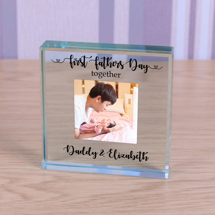 Personalised Glass Photo Token First Fathers Day Together