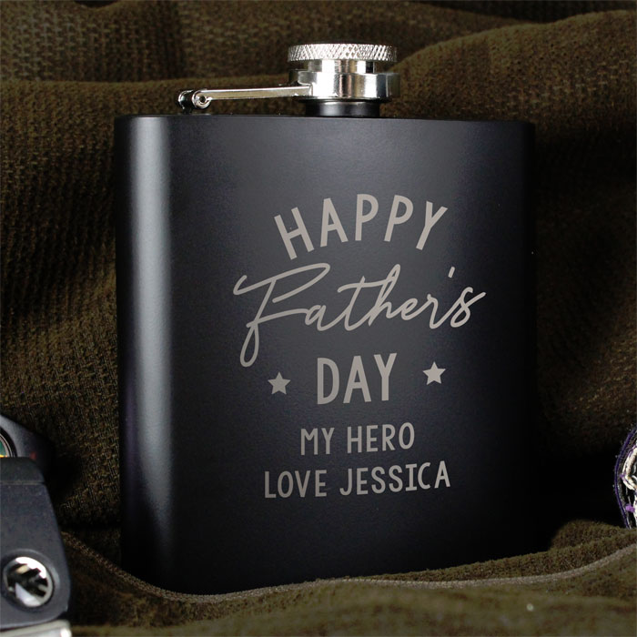Personalised Fathers Day Black Hip Flask