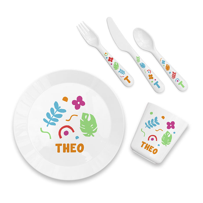 Personalised Kids Colourful Shapes Plastic Dining Set