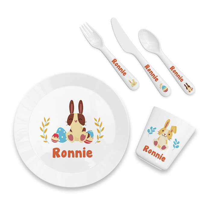 Personalised Kids Easter Bunny Plastic Dining Set