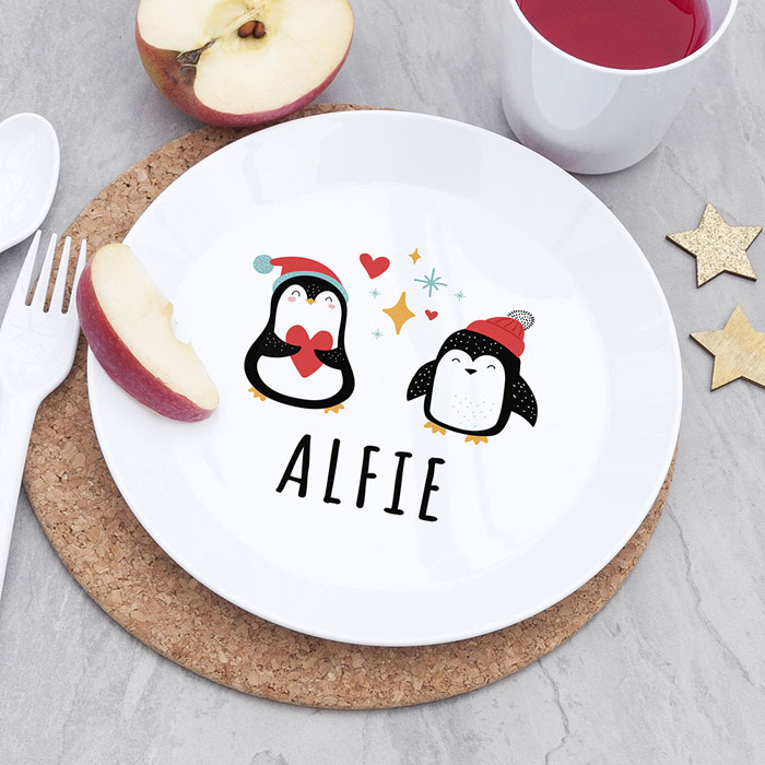 Personalised Kids Winter Penguin Plastic Dining Set