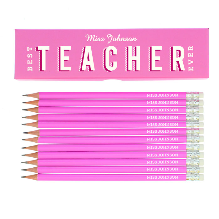 Personalised Best Teacher Ever Pink Pencils