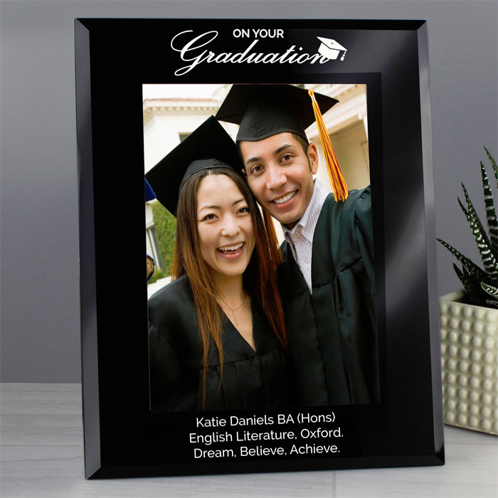 Personalised Graduation Black Glass 5x7 Photo Frame