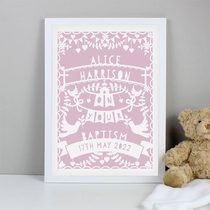 Personalised Pink Papercut Style A3 White Framed Print
