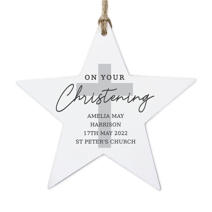 Personalised On Your Christening Wooden Star Decoration