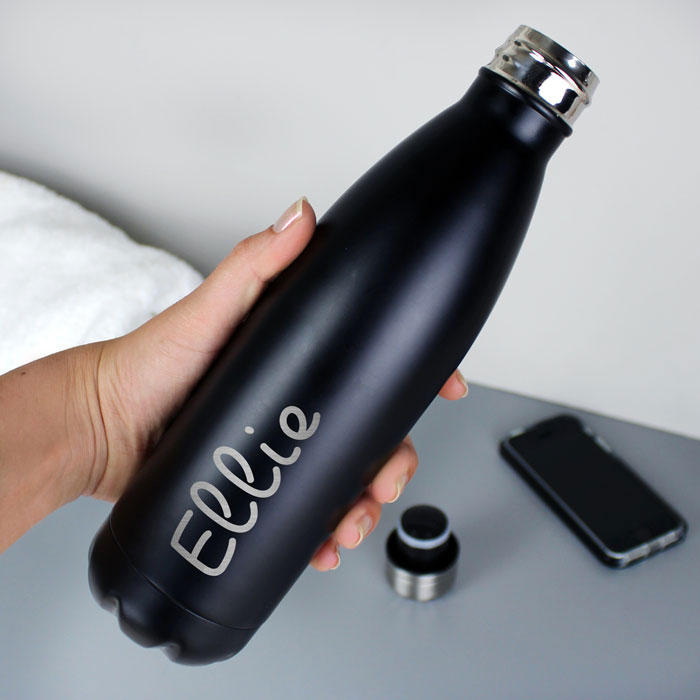 Personalised Name Only Black Metal Insulated Water Bottle